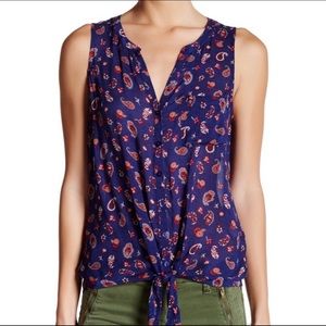 Lucky brand paisley tie front top